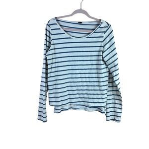 MONROW womens size L white blue striped long sleeve scoop neck cotton top